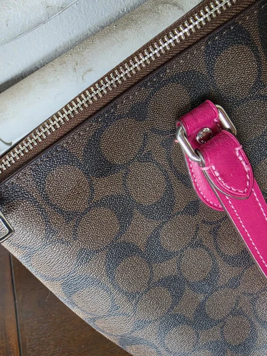 COACH Signature Tote with Pink Handles - Picture 6 of 11